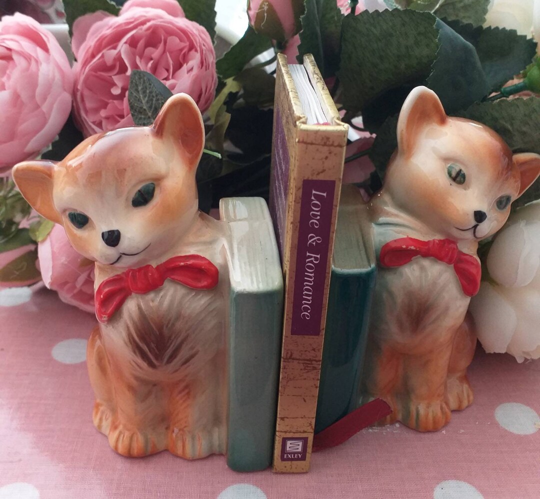 Cat Bookends Vintage Kitsch 1950s China Miniature Book Ends