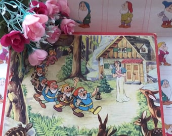 Snow White & 7 Dwarfs wooden puzzle block jigsaw Beautiful Snow White and 7 Dwarfs 1950s lovely wooden blocks. Lovely collectable xx