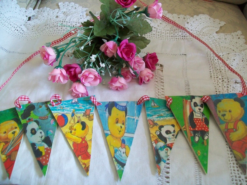 Sooty, Sweep & Soo toys Vintage knitted toys Sooty and Sweep and Soo bunting all having fun Sooty and Sweep unused 1970s vintage fabric xx bild 6