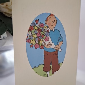 Tarjetas/notas de Tintín y Milú. Preciosas tarjetas con sobre, presentadas en una bolsa de celofán. Interior en blanco y en papel de origen responsable.