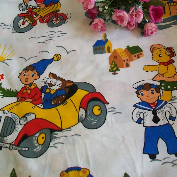 Noddy-stof Vintage Noddy in Toy Land & Friends Fothergays-stof Goede kwaliteit katoenen vintage jaren 70-stof - grote oren, kattenauto's en meer
