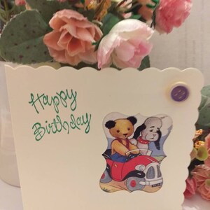 Sooty & Sweep-wenskaarten - handgemaakte verjaardagskaarten of blanco kaarten met originele Ariel speelkaarten uit 1957 om te verzamelen 5 x 5 inch