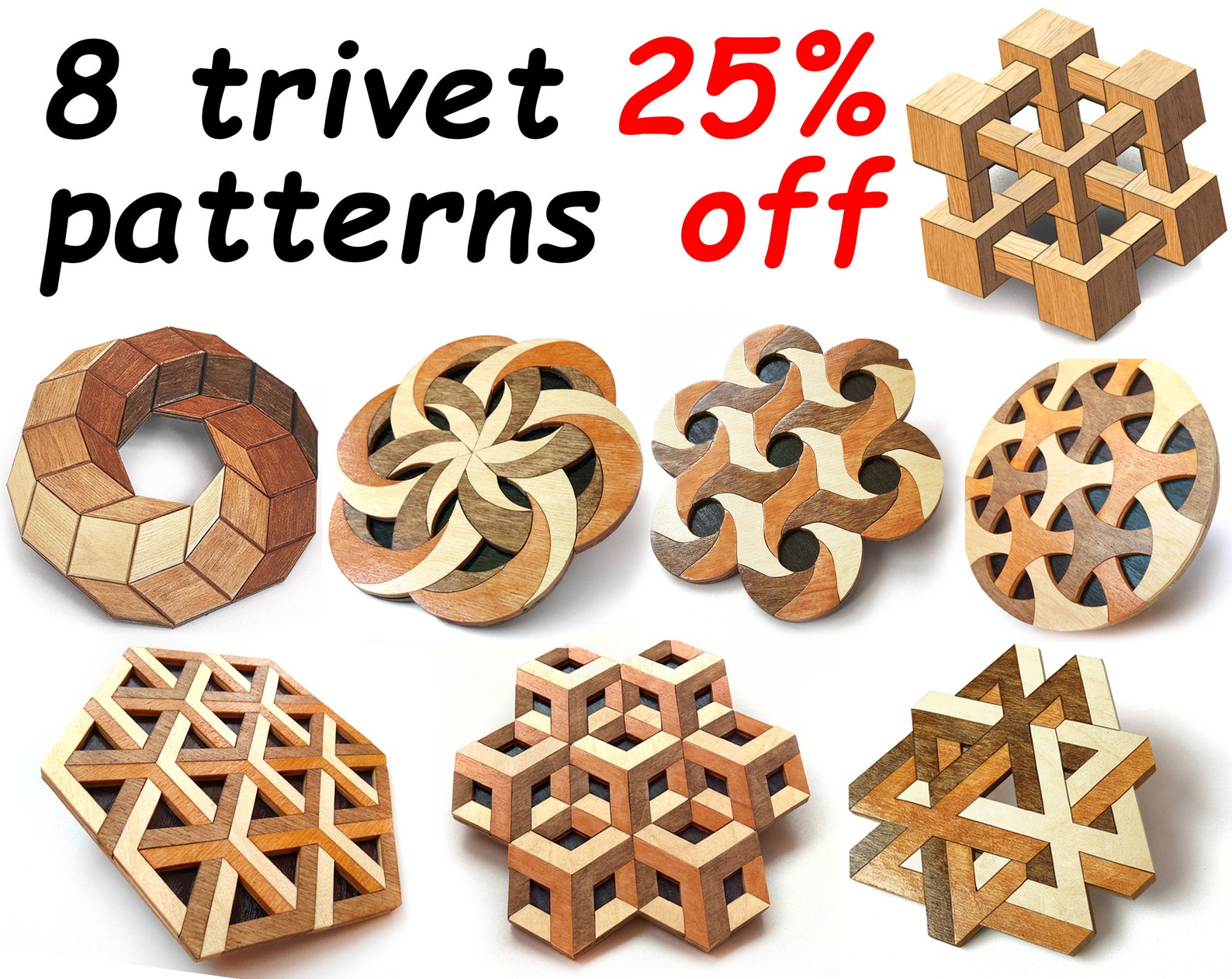 Trivets Set Scroll Saw Patterns pdf Dxf Svg Eps Etsy