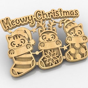 C248-Meowy Christmas - Modello per seghetto alternativo (pdf, dxf, svg, eps)
