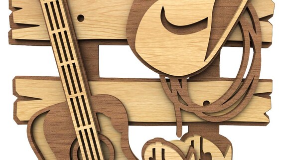 アート・デザイン・音楽 THE WOOD AND THE GRAVER Wooden Guitar Artwork, 3D Guitar Art, Laser Cut Guitar