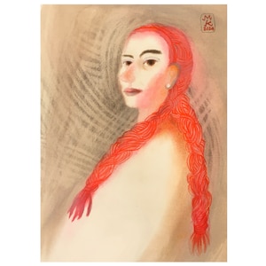 Dipinto donna con trecce, opere d'arte originali, arte da parete, ritratto di ragazza, dipinto di donne, Mad Tea Party, unico nel suo genere, regalo per lei, Alice