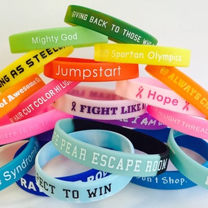 Personalized Printed Silicone Wristbands – Custom Text Bracelets for Weddings, Parties, Events, Sports, & Causes