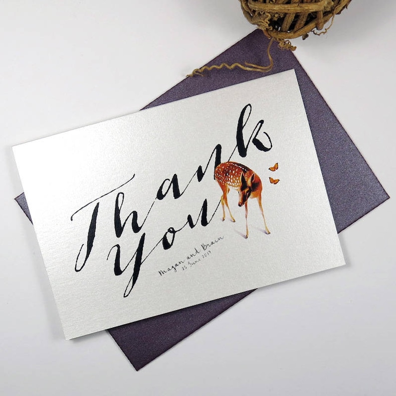 Thank You Deerly Note Card Set Personalized Thank You Note Cards Modern Stationery Set of 10 Folded Shimmer Note Cards T303