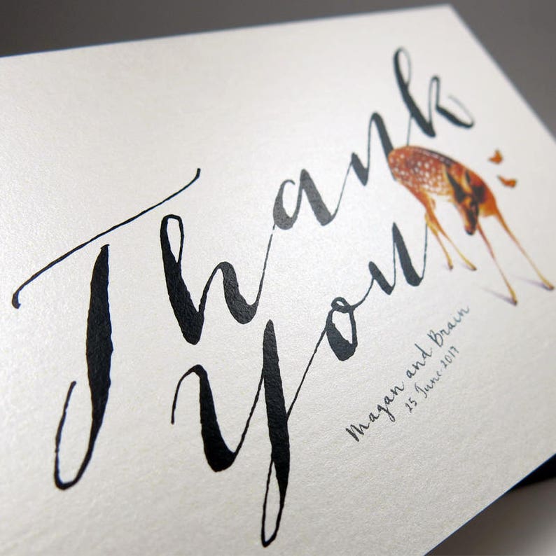 Thank You Deerly Note Card Set Personalized Thank You Note Cards Modern Stationery Set of 10 Folded Shimmer Note Cards T303