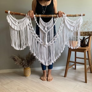 Macrame wall hanging, Tapestry wall hangings, Bohemian decor, Macrame on driftwood, Dorm headboard, Farmhouse decor, Living room decor