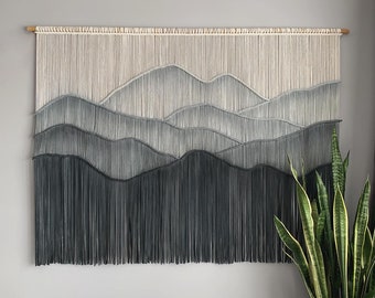 Living room decor, Geometric wall art, Over bed decor, Macrame Wall Hanging large, Tapestry wall hangings, Wall Hanging with Mountains