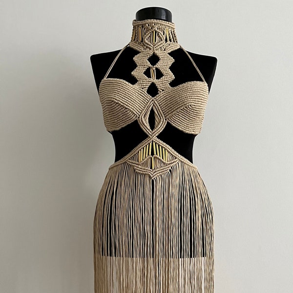 Handmade Macrame Rope Dress, Festival Beachwear