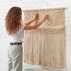 Large woven tapestry, macrame mural, geometric macrame headboard, extra large wall hanging, over bed tapestry, macrame wall hanging