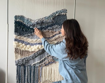 fiber wall art, Long woven tapestry, large woven wall hanging, wall tapestry, woven wall decor, textile wall decor, weaving art, rope art