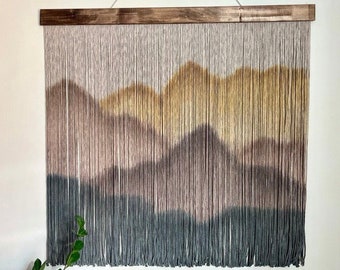 Dip Dye Macrame Wall Hanging, Beige Mountains Fiber Art