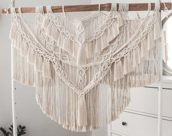 Boho Macrame Headboard, Wall Hanging on Driftwood, Rustic Decor