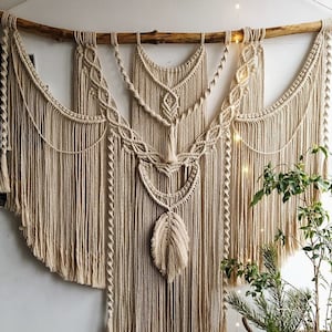 Large Macrame wall hanging, Extra large Macrame Wall decor, bedroom decor, Hanging wall decor, tapestry wall hanging hanging macrame, immagine 1