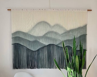 Dip dyed wall art, Living room decor, Geometric wall art, Macrame Wall Hanging large, Tapestry wall hangings, Wall Hanging with Mountains