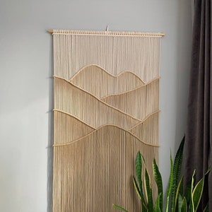 Wall Hanging with Mountains, Living room decor, Geometric wall art, Over bed decor, Macrame Wall Hanging large, Tapestry wall hangings