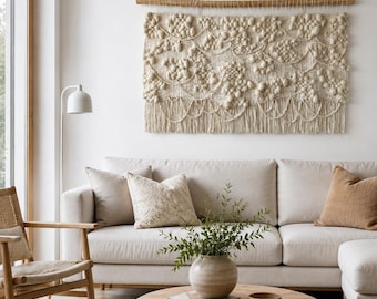 Handwoven Ivory Textile Wall Art – Japandi Natural Wool Cotton Decor