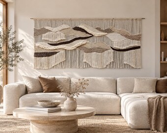 Extra Large Cotton Wool Macrame Wall Hanging, Modern Woven Tapestry (84x40 in)