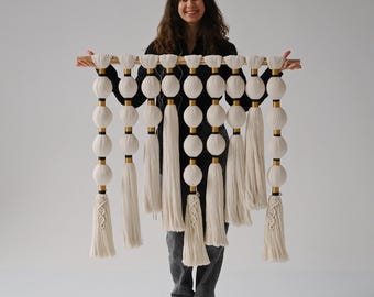 Ball Makramee Wandbild für Wand, Makramee Ball hängend, große gewebte Wandkunst
