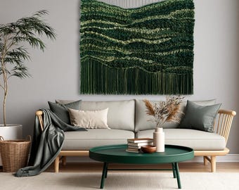 Large Wall Hanging | Textured Woven Fiber Art, Wall Sculpture | Green Home Decor