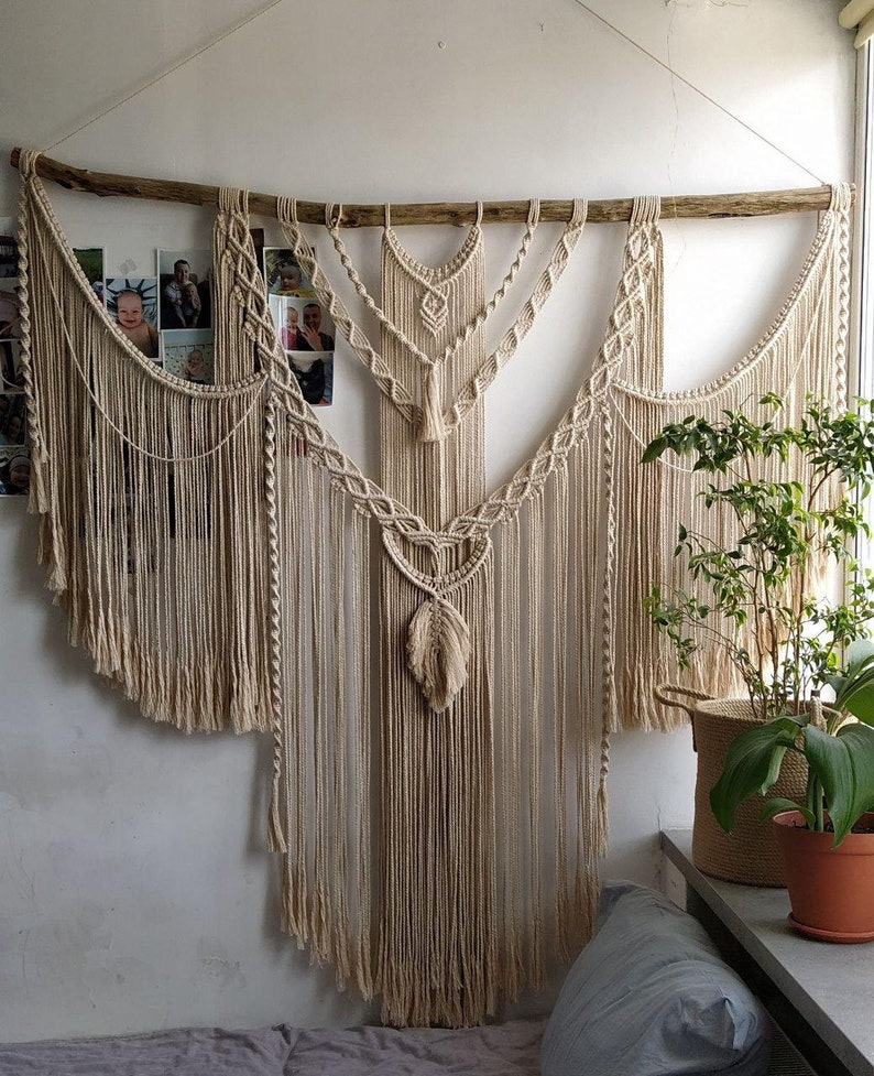 Large Macrame wall hanging, Extra large Macrame Wall decor, bedroom decor, Hanging wall decor, tapestry wall hanging hanging macrame, immagine 4