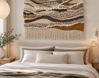 Large Macrame Wall Hanging, Boho Fiber Art Tapestry, Woven Wall Decor, Bedroom Over Bed Decor, Weaving Tapestry