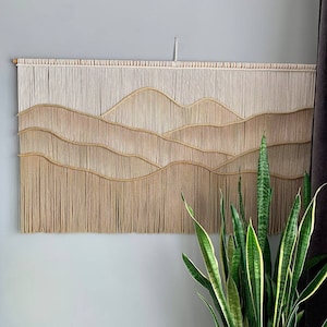 Wall Hanging with Mountains, Living room decor, Geometric wall art, Over bed decor, Macrame Wall Hanging large, Tapestry wall hangings