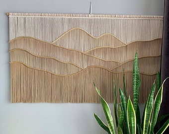 Wall Hanging with Mountains, Living room decor, Geometric wall art, Over bed decor, Macrame Wall Hanging large, Tapestry wall hangings