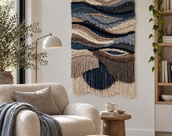 Mixed Fiber Wall Decor, Textile Wall Art, Handwoven Modern Tapestry, Contemporary Wool Wall Hanging