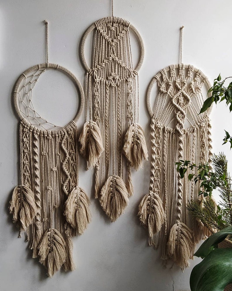 Macrame Moon Dream Catcher Wall Hanging/ Macrame Feathers/ Etsy