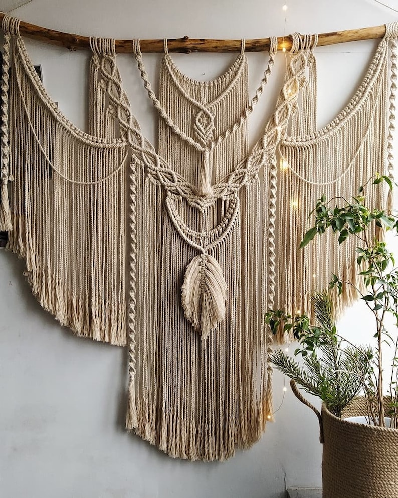 Large Macrame wall hanging, Extra large Macrame Wall decor, bedroom decor, Hanging wall decor, tapestry wall hanging hanging macrame, immagine 1