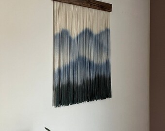 Dip dye fiber art, Living room decor, Macrame Wall Hanging large, wall hangings, Dyed Macrame, hand-dyed tapestry, wall decor with mountains