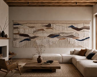 Large Woven Wall Hanging, Neutral Boho Textile Art, Modern Fiber Sculpture, Cotton Wool Tapestry | Custom Colors and Size Available