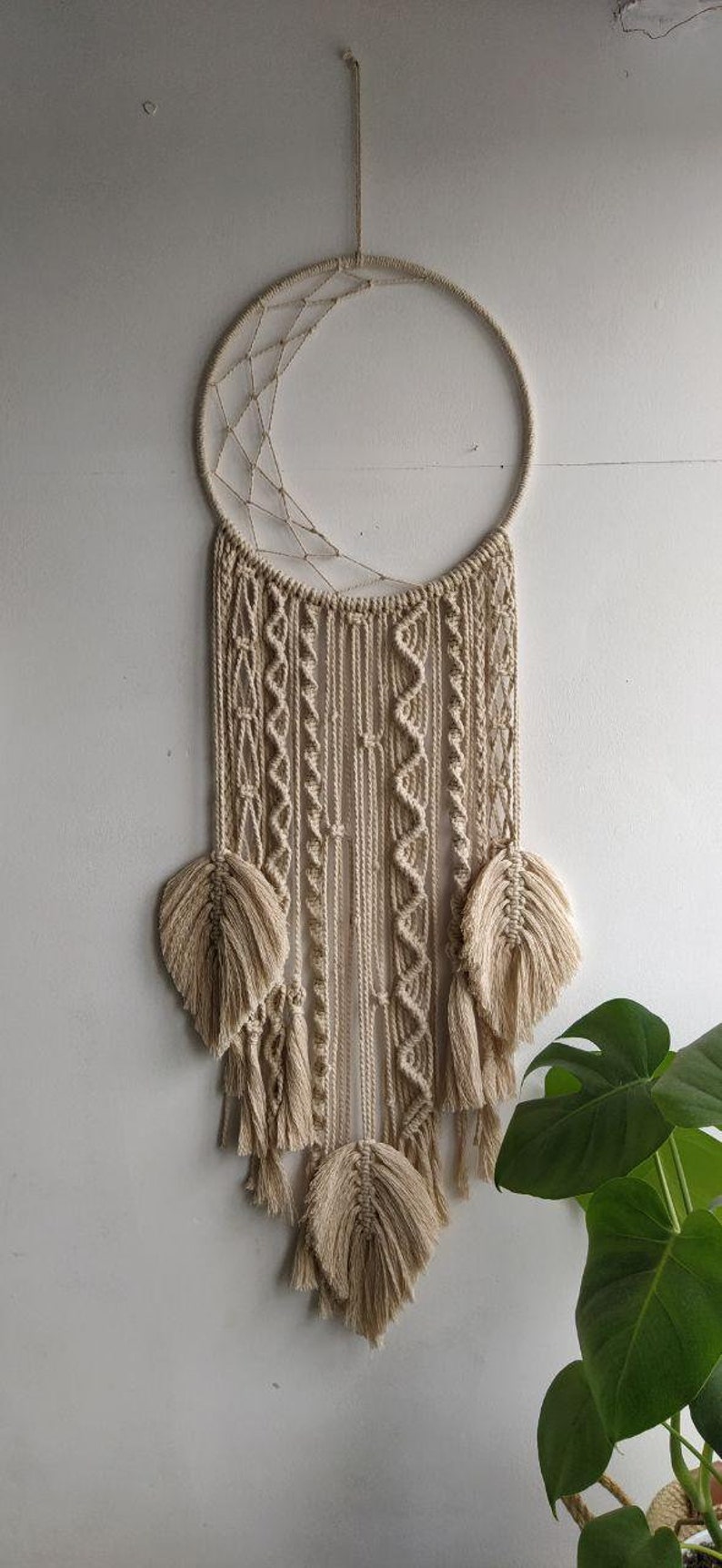 Macrame Moon Dream Catcher Wall Hanging/ Macrame feathers ...