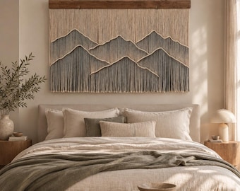 Hand-Dyed Cotton Macrame Wall Hanging, Mountain Fiber Art, Wood Dowel (150cm/59in)