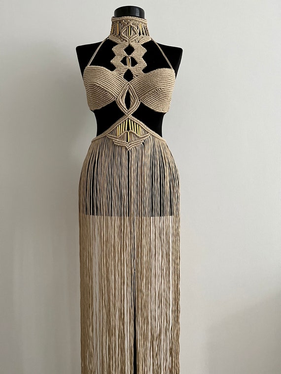 Handmade Macrame Rope Dress, Festival Beachwear