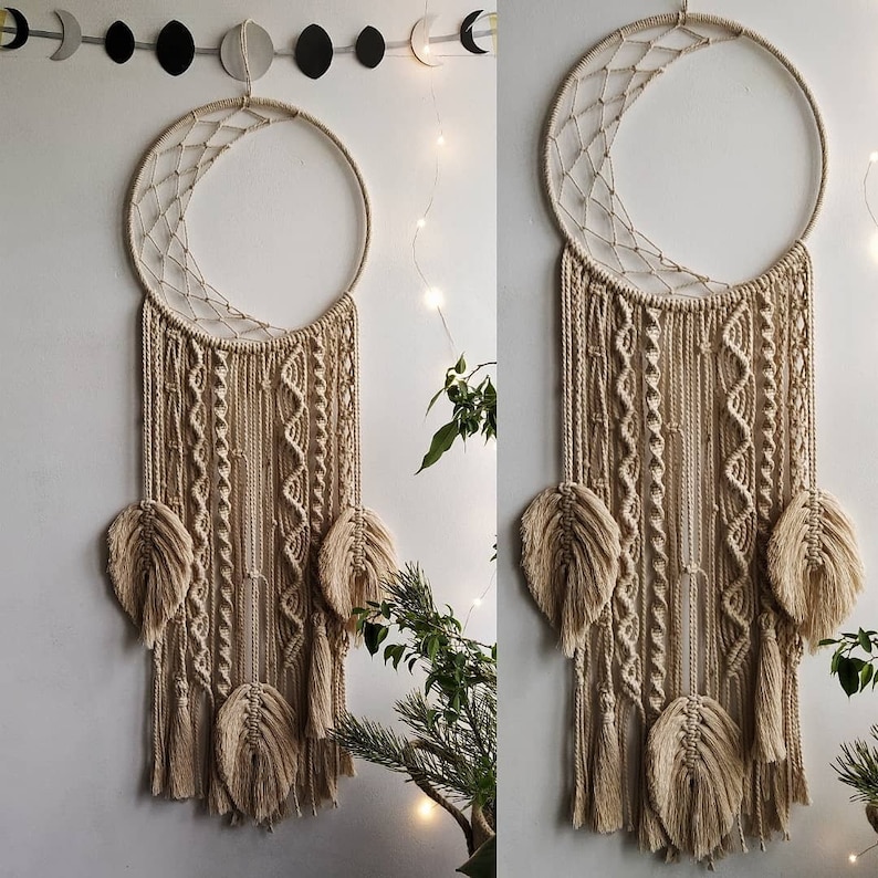 Macrame Moon Dream Catcher Wall Hanging/ Macrame Feathers/ Etsy