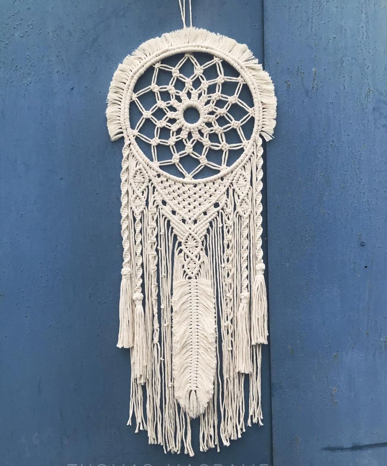 White Macrame Moon Dream Catcher Wall Hanging Macrame | Etsy