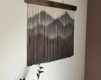 Dip dye fiber art, Living room decor, Macrame Wall Hanging large, wall hangings, Dyed Macrame, hand-dyed tapestry, wall decor with mountains