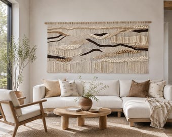 Extra Large Macrame Wall Hanging, Cotton Wool Tapestry, Boho Woven Decor