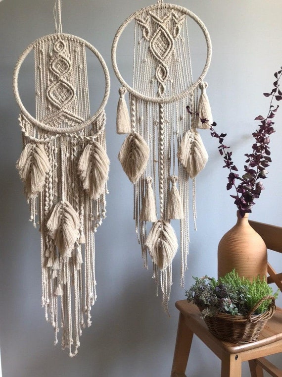 Colgante de pared de atrapasueños de macramé, atrapasueños grande, colgante  de pared de macramé, colgante de pared tejido, colgante de pared de plumas  de macramé -  México