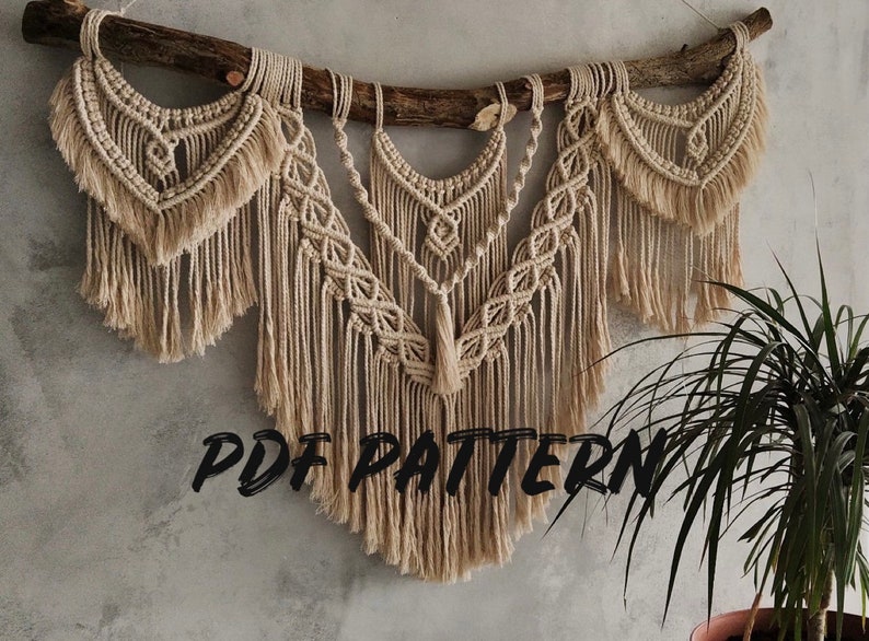 Makramee Wandbehang Muster, Makramee Anleitung, DIY Makramee, Makramee Wandbehang Muster pdf, Makramee Wandbehang digitales Muster Bild 1