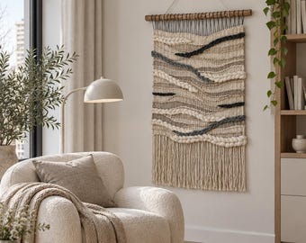 Handwoven Wall Hanging: Neutral Weaving Tapestry, Scandinavian Wall Art, Minimal Wall Decor
