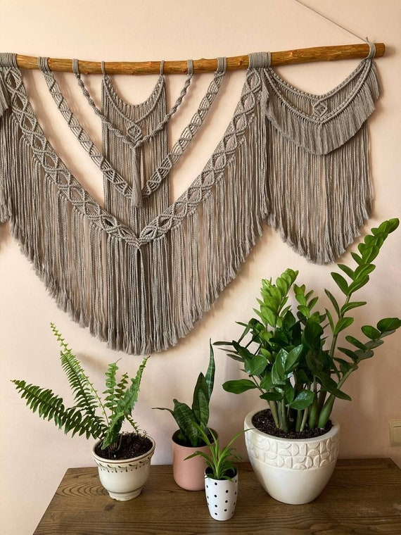 Macrame Mural Colgante Área de la pared Alfombra Pared Decoración para el  hogar Réplica tejida para el hogar 72 x 20 cm