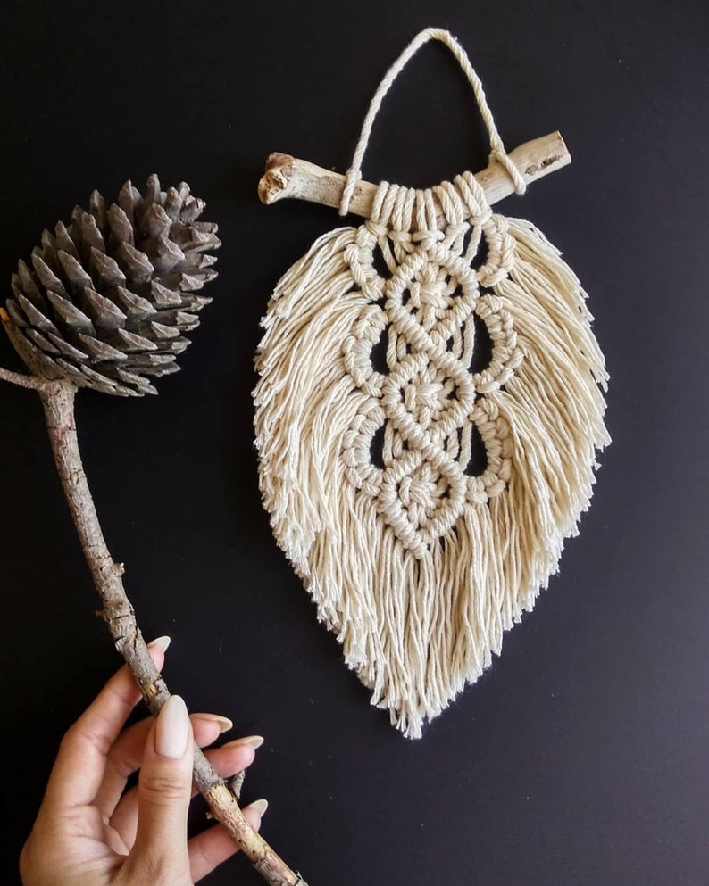 Plumas de macramé pequeño macramé pared colgante