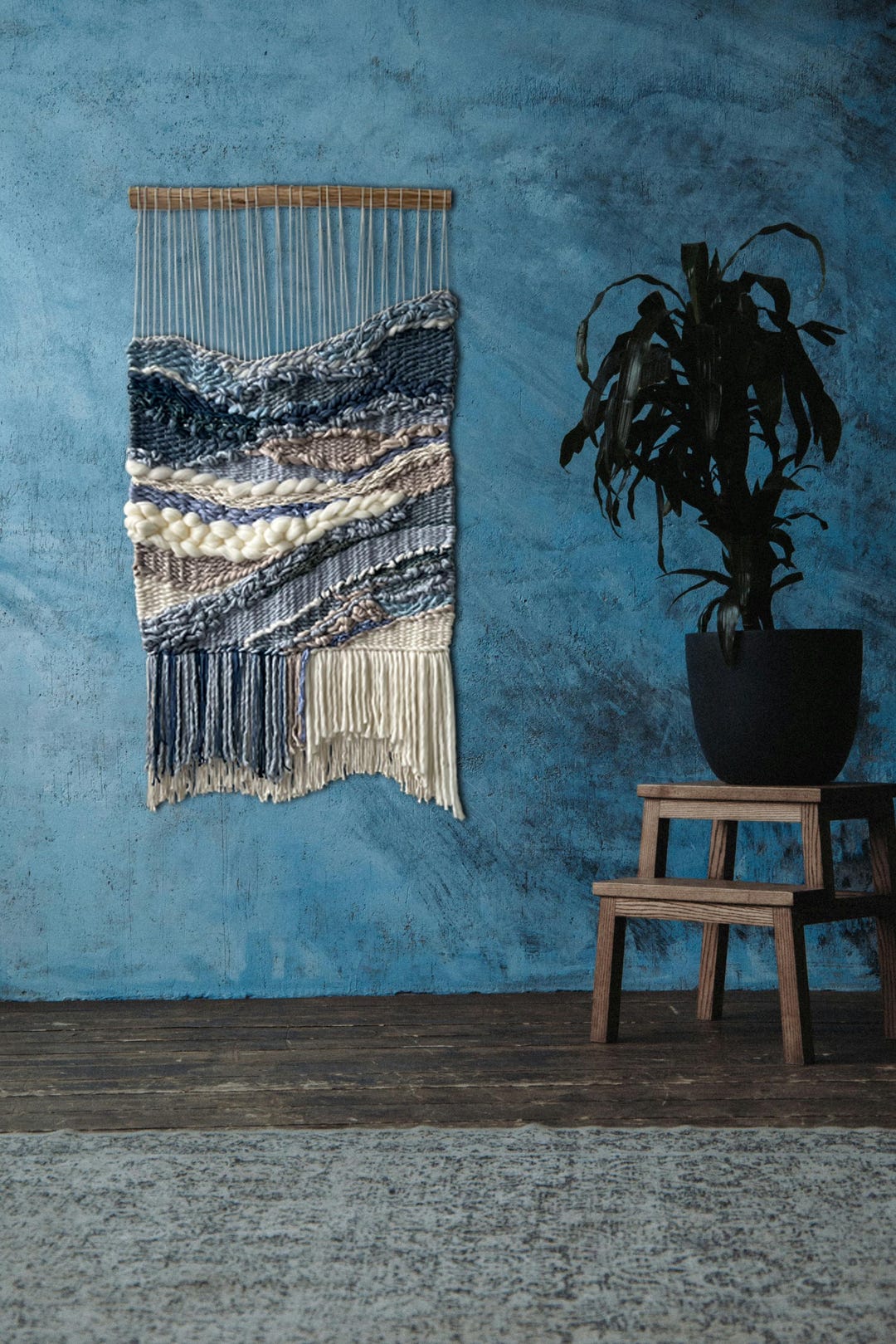 View of Fiber Wall Art, Textured Wall Art, Long Woven Wall Hanging, Wall ...