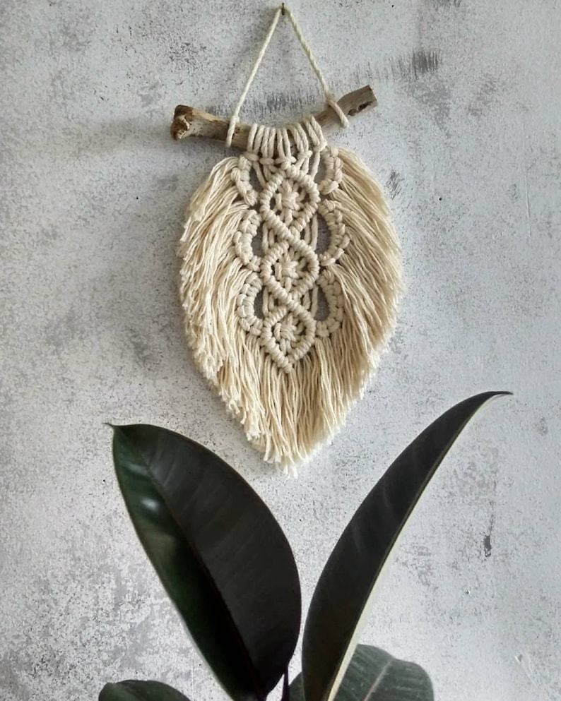 Plumas de macramé pequeño macramé pared colgante